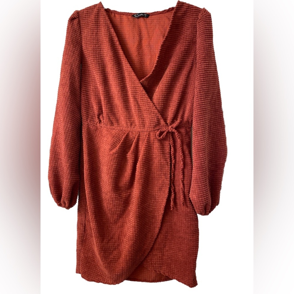 Simplee Maroon Long Sleeve Textured Mini Dress